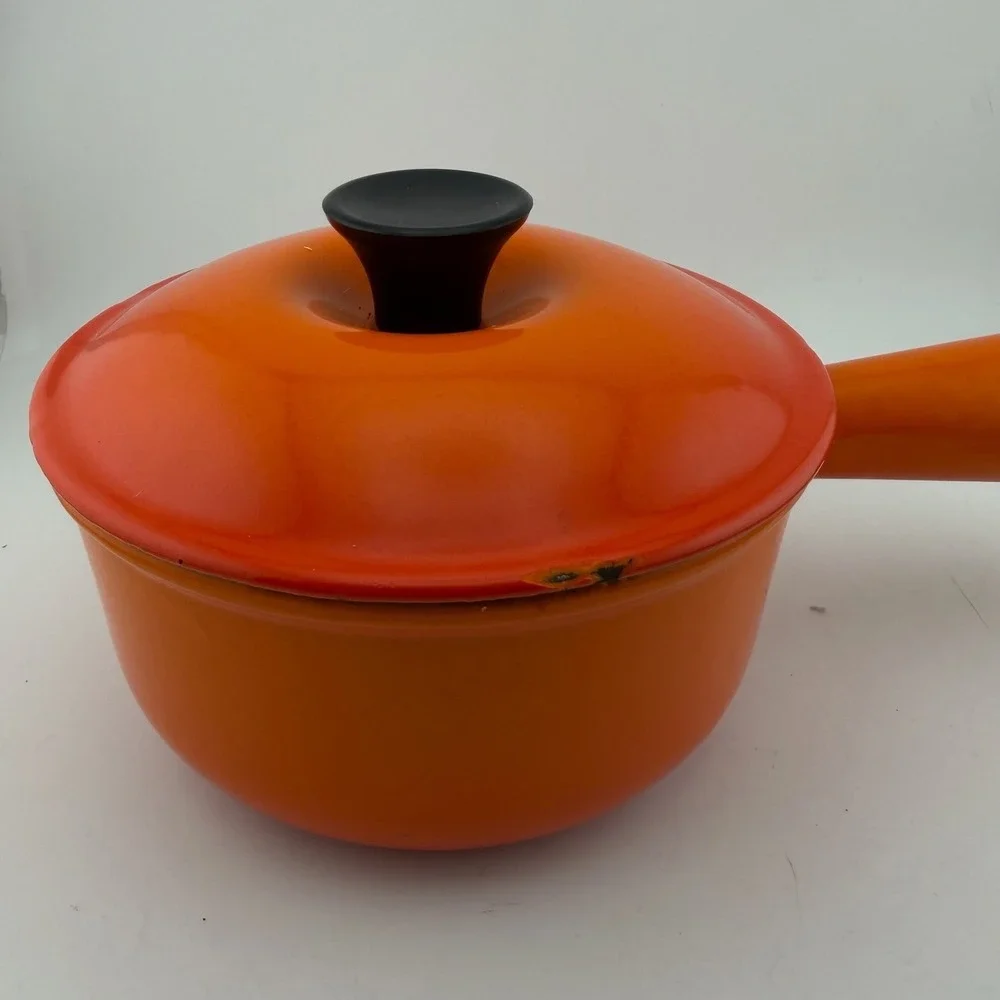 Le Creuset 14 Flame Orange Enameled Cast Iron Saucepan with Lid France